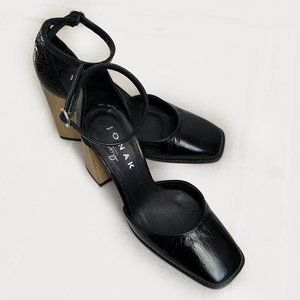 Jonak Paris Wood Heel Patent Leather Mary Janes - Fits like a 7